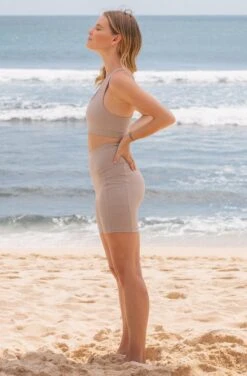 Upstate 5.5" Recycled Nylon Bike Short | Stone -Women Clothing Store september upstate 5 5 bike short stone 30372899455089