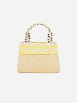 Alor Handwoven Bamboo Vegan Small Tote Bag | Natural & Sunshine Yellow