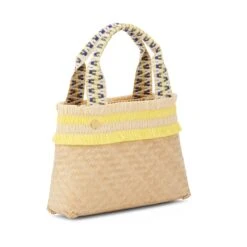 Alor Handwoven Bamboo Vegan Small Tote Bag | Natural & Sunshine Yellow -Women Clothing Store stelar alor small bamboo tote bag 29971974553713