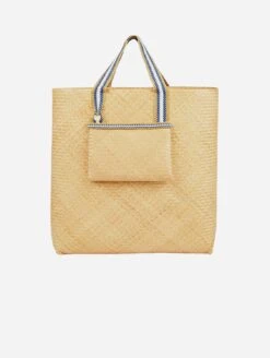 Lembata Handwoven Bamboo Vegan Large Shopper Bag | Natural & Blue Stripe