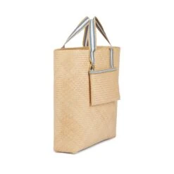 Lembata Handwoven Bamboo Vegan Large Shopper Bag | Natural & Blue Stripe -Women Clothing Store stelar lembata large shopper bag 29971972456561
