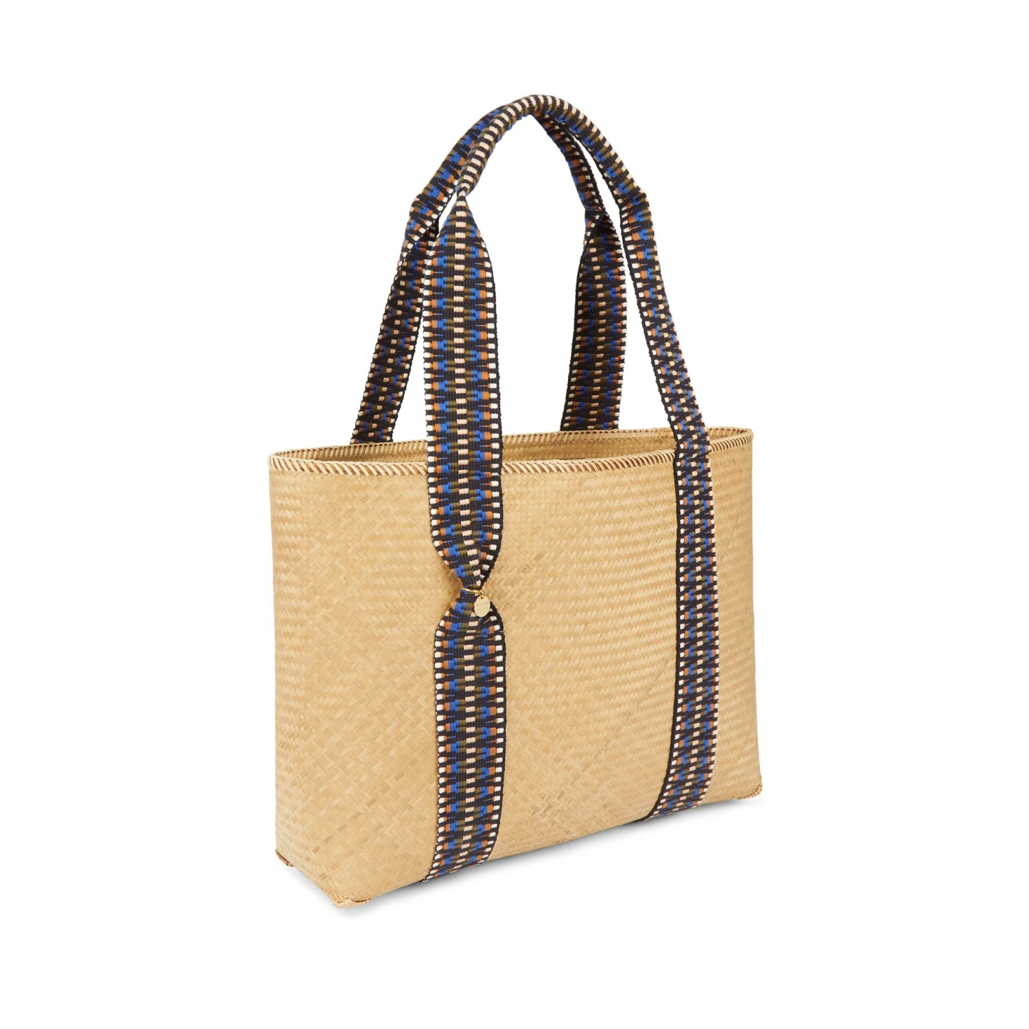 Mentawai Handwoven Bamboo Vegan Medium Tote Bag Indigo Straps | Natural 4 Mentawai Handwoven Bamboo Vegan Medium Tote Bag Indigo Straps | Natural - Image 2