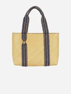 Mentawai Handwoven Bamboo Vegan Medium Tote Bag Indigo Straps | Natural
