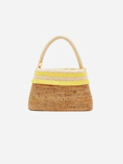 Raha Handwoven Atta Vegan Oval Handbag | Natural & Yellow