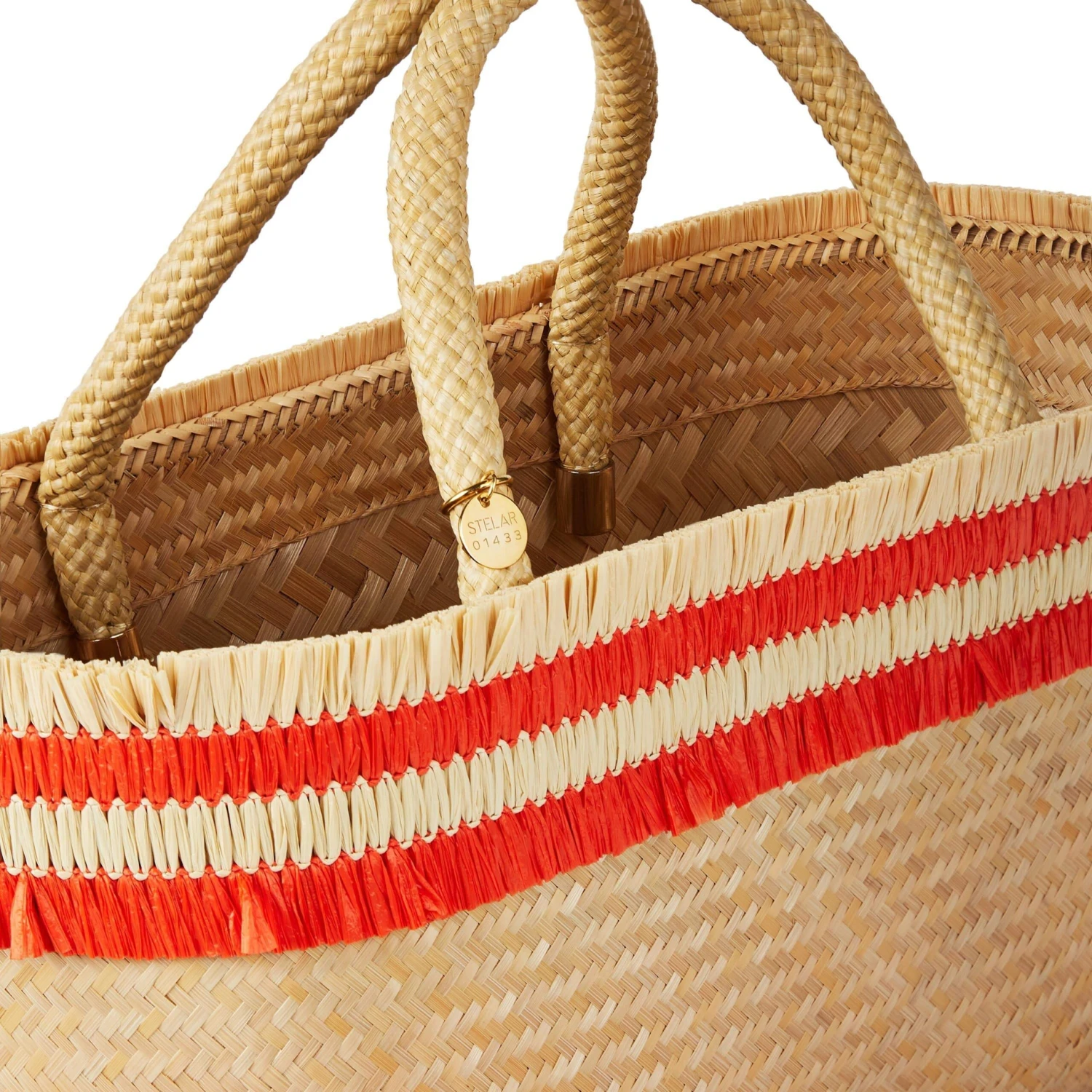 Nihi Handwoven Bamboo Vegan Mini Tote Bag | Natural & Coral 4 Nihi Handwoven Bamboo Vegan Mini Tote Bag | Natural & Coral - Image 2