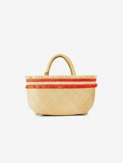 Nihi Handwoven Bamboo Vegan Mini Tote Bag | Natural & Coral