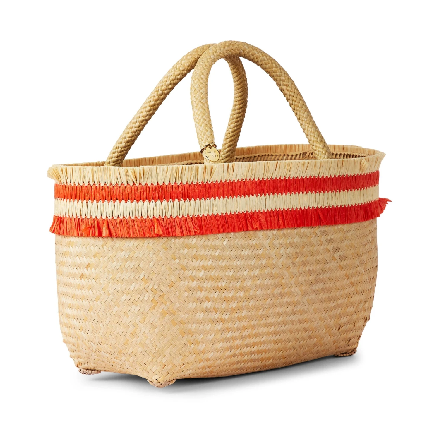 Nihi Handwoven Bamboo Vegan Mini Tote Bag | Natural & Coral 5 Nihi Handwoven Bamboo Vegan Mini Tote Bag | Natural & Coral - Image 3