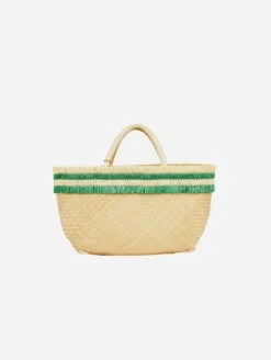 Nihi Handwoven Bamboo Vegan Mini Tote Bag | Natural & Emerald Green