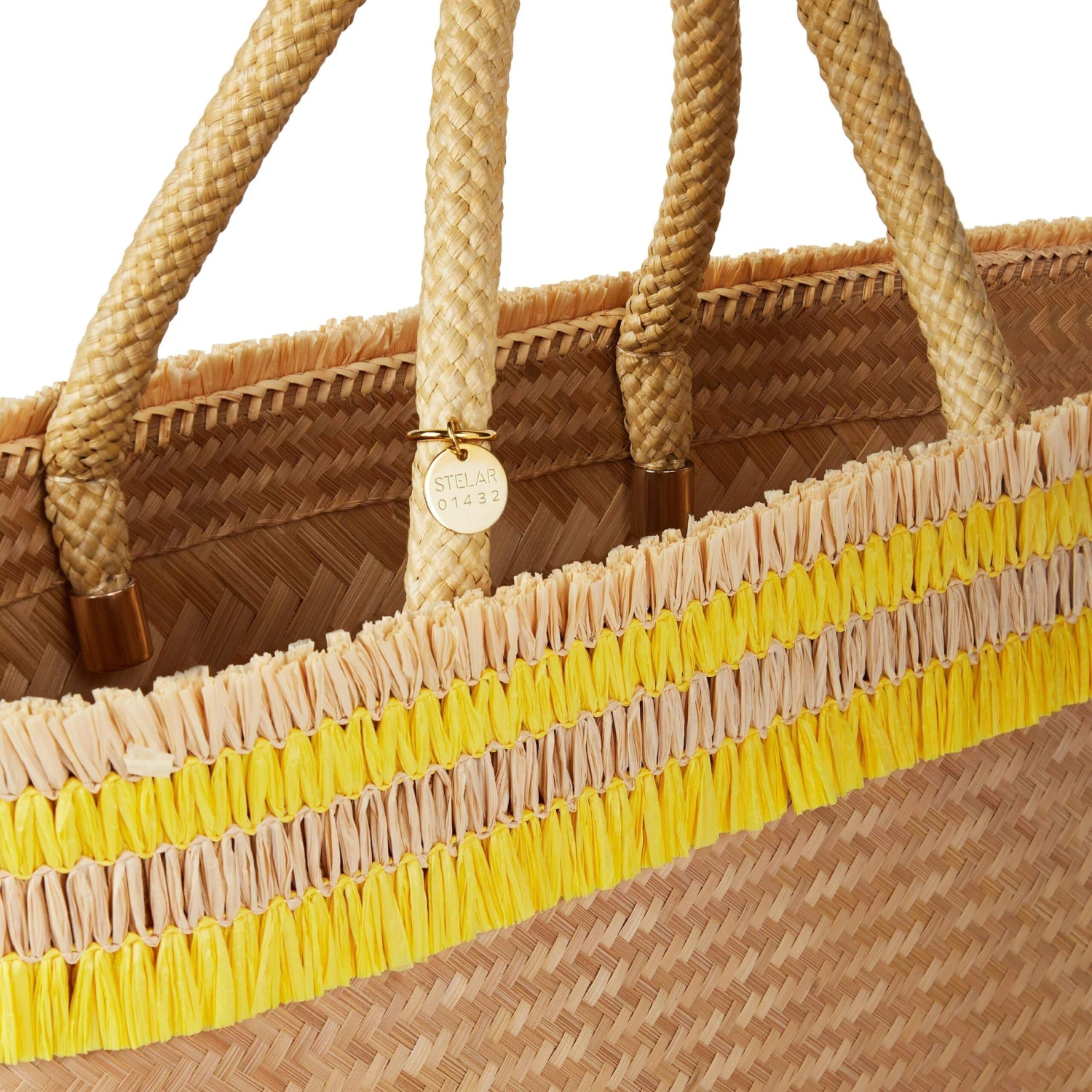 Nihi Handwoven Bamboo Vegan Mini Tote Bag | Natural & Yellow 4 Nihi Handwoven Bamboo Vegan Mini Tote Bag | Natural & Yellow - Image 2