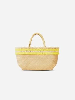 Nihi Handwoven Bamboo Vegan Mini Tote Bag | Natural & Yellow