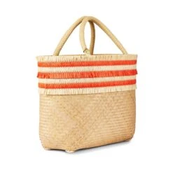 Nihi Handwoven Bamboo Vegan Small Tote Bag | Natural & Coral -Women Clothing Store stelar nihi handwoven bamboo vegan small tote bag natural coral 28683404836977