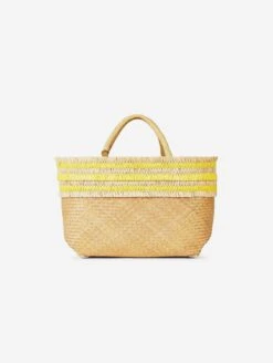 Nihi Handwoven Bamboo Vegan Small Tote Bag | Natural & Yellow