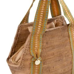 Poso Handwoven Atta Vegan Small Shopper Bag | Copper Stripe -Women Clothing Store stelar poso small shopper bag 30735655272561