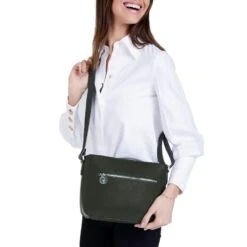 Vegan Leather Crossbody Handbag | Forest Green & Metallic -Women Clothing Store the morphbag by gsk cross body vegan handbag in green metallic 28903212351601