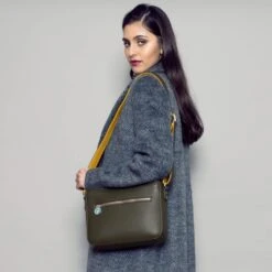 Vegan Leather Crossbody Handbag | Green & Mustard -Women Clothing Store the morphbag by gsk cross body vegan handbag in green yellow 28903169589361