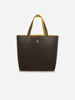 Reversible Vegan Leather Tote | Green & Mustard