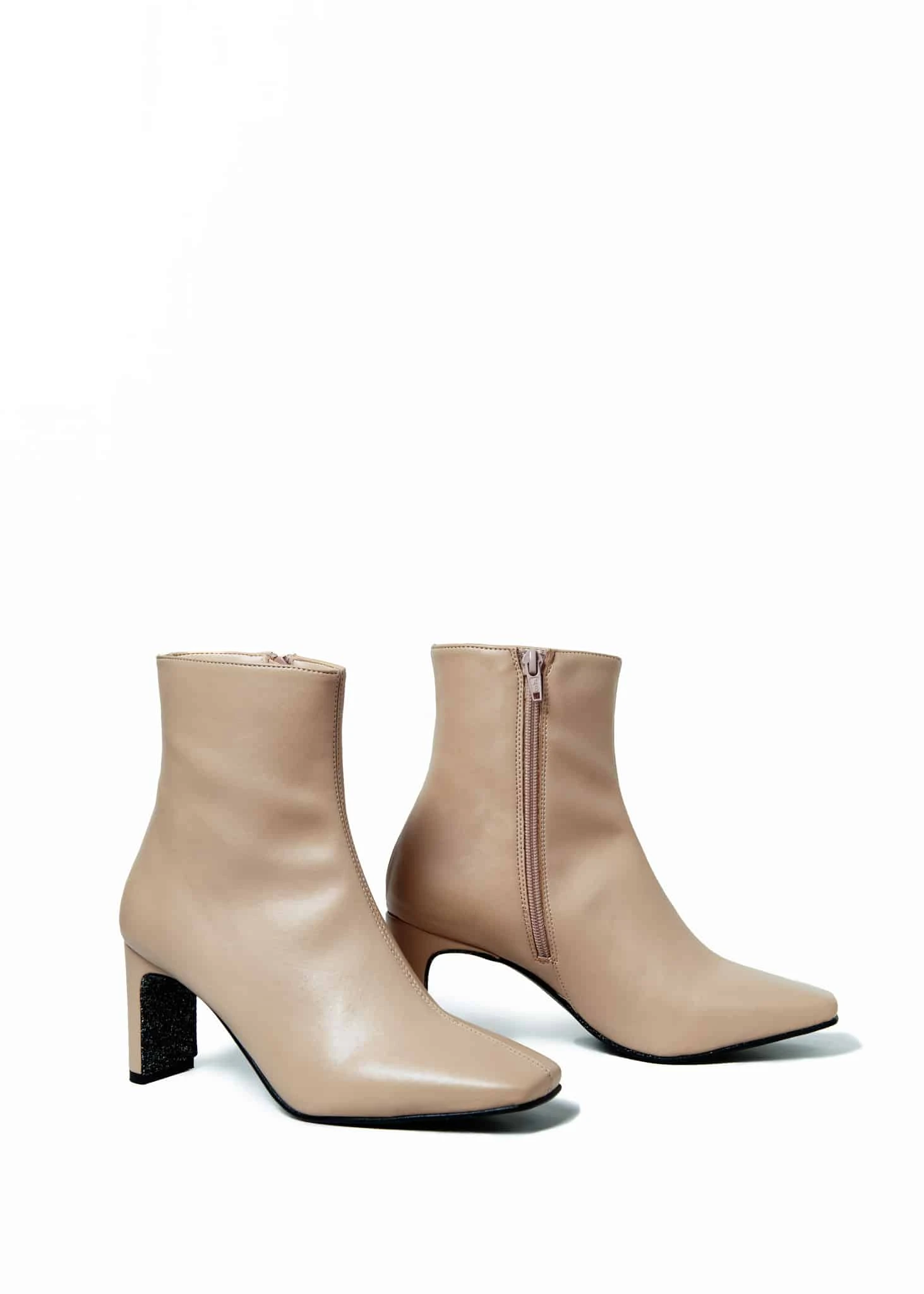 Fontana Square Toe Vegan Leather Heeled Ankle Boots | Beige 4 Fontana Square Toe Vegan Leather Heeled Ankle Boots | Beige - Image 2