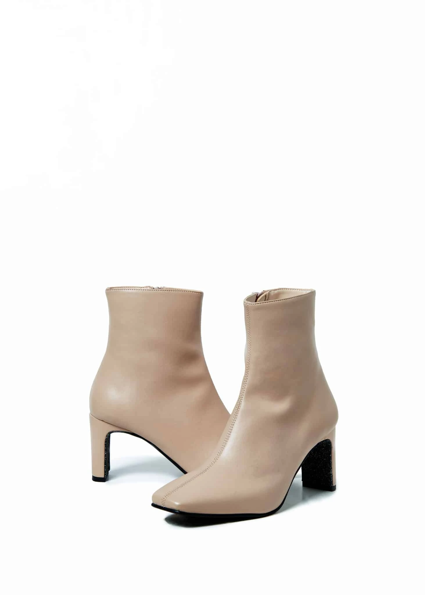 Fontana Square Toe Vegan Leather Heeled Ankle Boots | Beige 7 Fontana Square Toe Vegan Leather Heeled Ankle Boots | Beige - Image 5