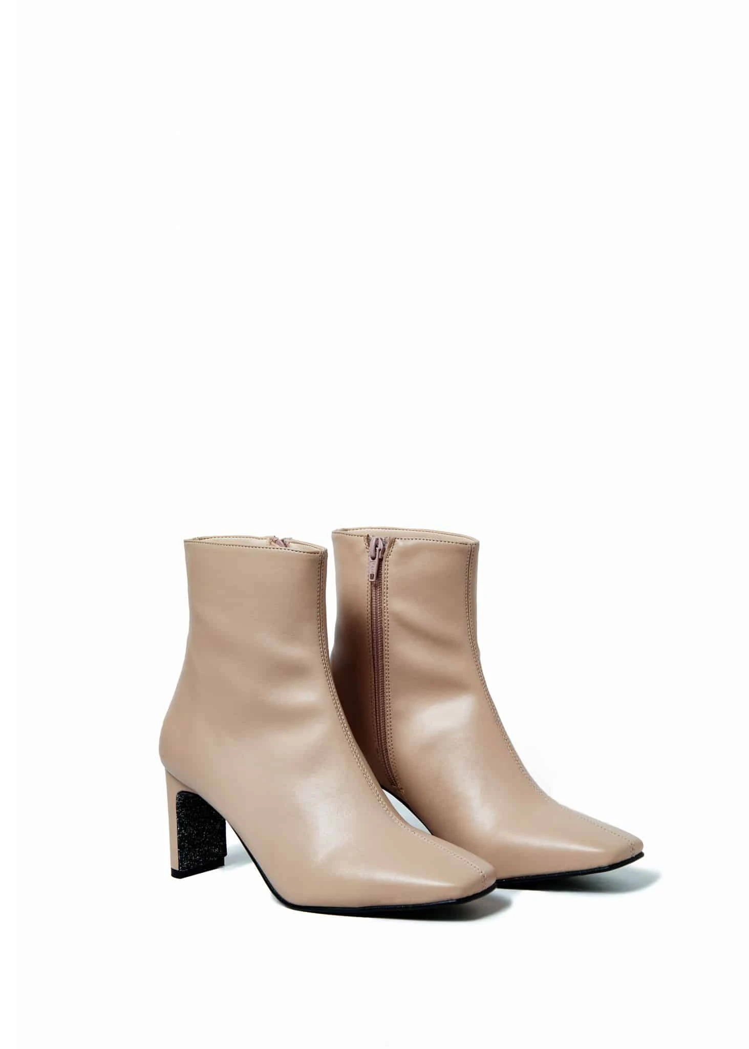 Fontana Square Toe Vegan Leather Heeled Ankle Boots | Beige 8 Fontana Square Toe Vegan Leather Heeled Ankle Boots | Beige - Image 6