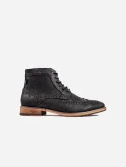 Wheat Men's Vegan Leather Brogue Boots | Black