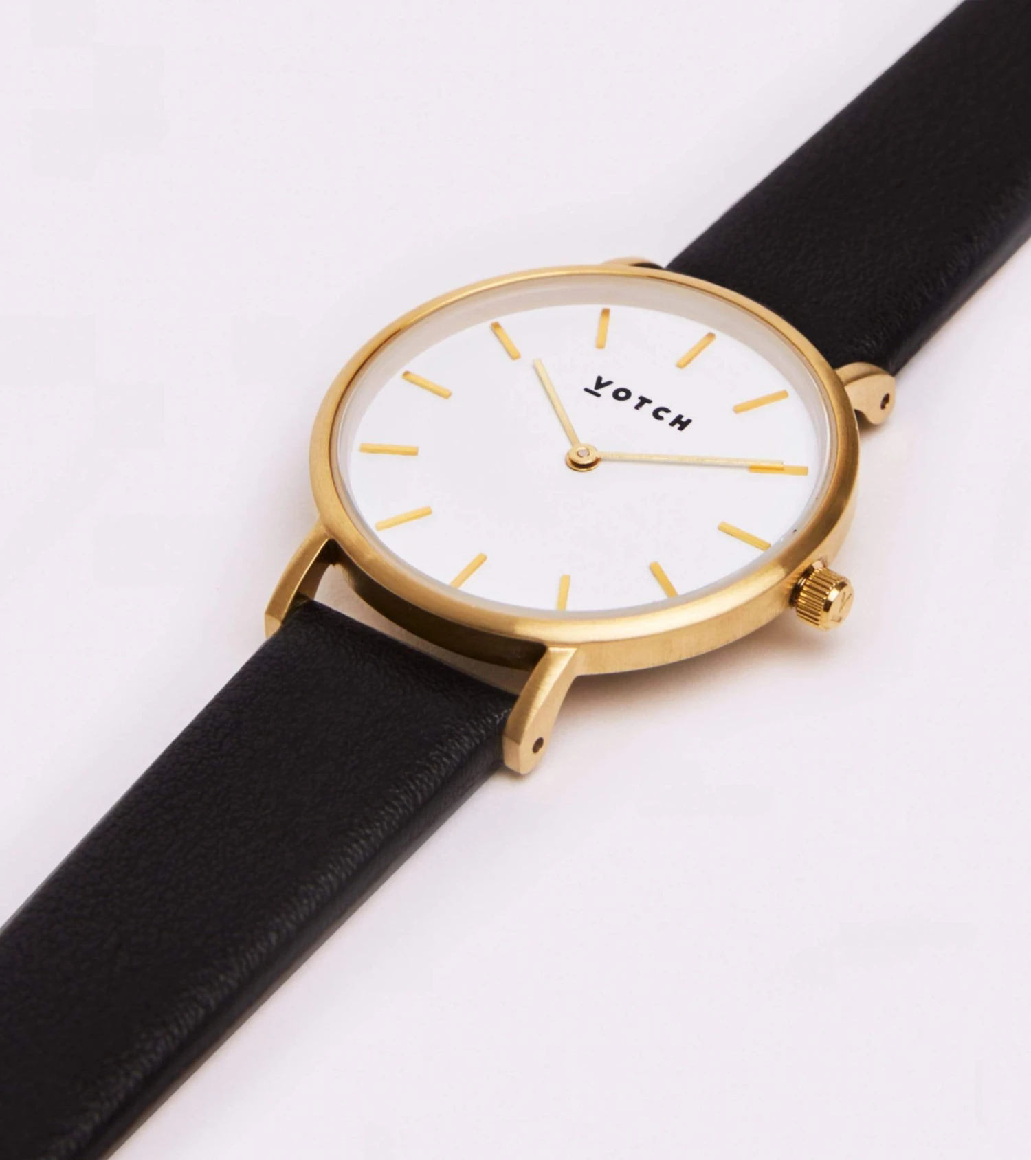 Petite Watch With Gold & White Dial | Black Vegan Leather Strap 4 Petite Watch With Gold & White Dial | Black Vegan Leather Strap - Image 2