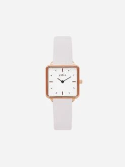 Kindred Watch With Rose Gold & White Dial | Light Grey Vegan Leather Strap
