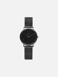 Petite Watch With Black Dial | Black Mesh Strap