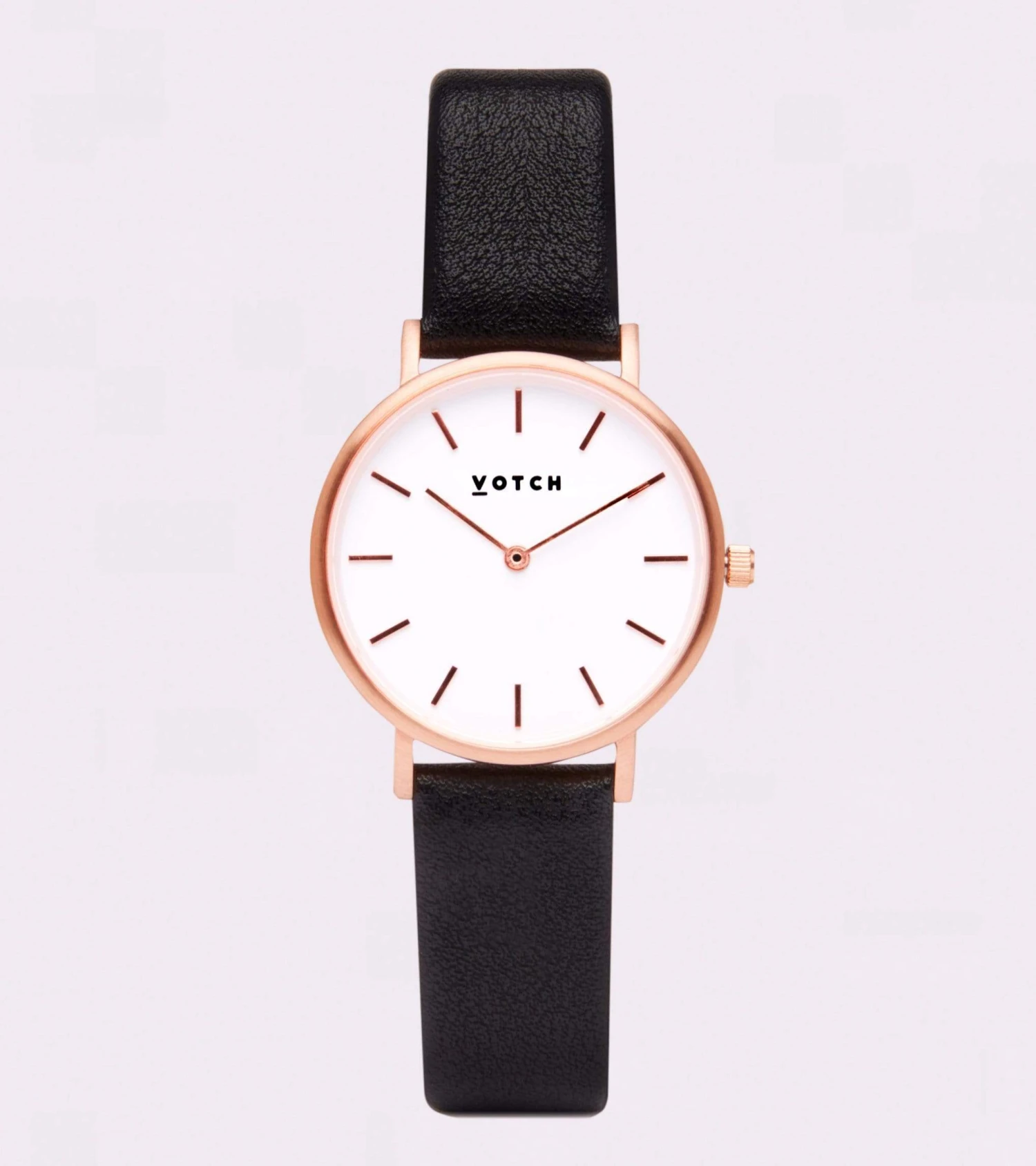Petite Watch With Rose Gold & White Dial | Black Vegan Leather Strap 6 Petite Watch With Rose Gold & White Dial | Black Vegan Leather Strap - Image 4