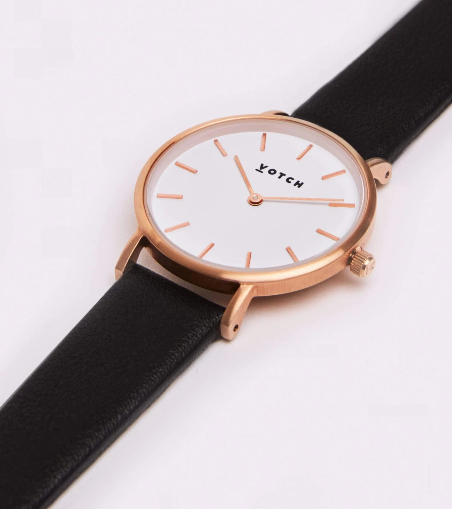 Petite Watch With Rose Gold & White Dial | Black Vegan Leather Strap 4 Petite Watch With Rose Gold & White Dial | Black Vegan Leather Strap - Image 2