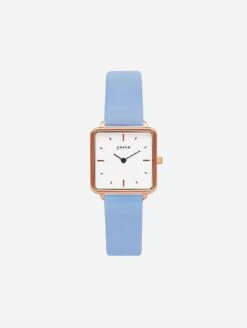 Kindred Watch With Rose Gold & White Dial | Sky Blue Vegan Leather Strap
