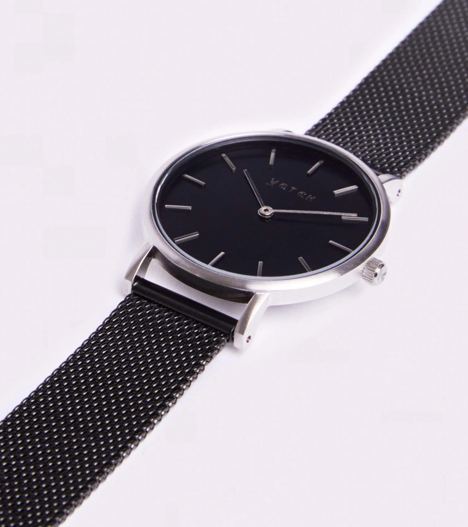 Petite Watch With Silver & Black Dial | Black Mesh Strap 4 Petite Watch With Silver & Black Dial | Black Mesh Strap - Image 2