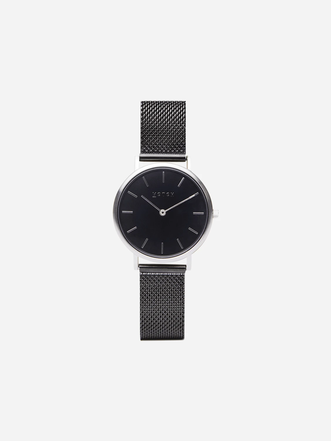 Petite Watch With Silver & Black Dial | Black Mesh Strap 3 Petite Watch With Silver & Black Dial | Black Mesh Strap