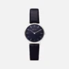 Petite Watch With Silver & Black Dial | Black Vegan Leather Strap