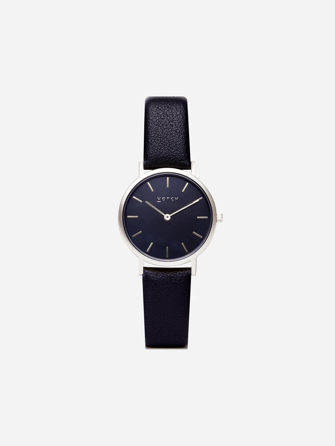 Petite Watch With Silver & Black Dial | Black Vegan Leather Strap 3 Petite Watch With Silver & Black Dial | Black Vegan Leather Strap