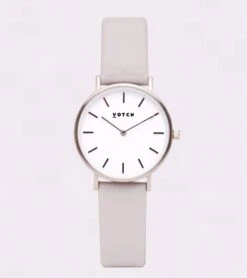 Petite Watch With Silver & White Dial | Light Grey Vegan Leather Strap -Women Clothing Store votch silver light grey vegan watch petite 12756550123633