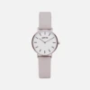 Petite Watch With Silver & White Dial | Light Grey Vegan Leather Strap -Women Clothing Store votch silver light grey vegan watch petite 12856461885553