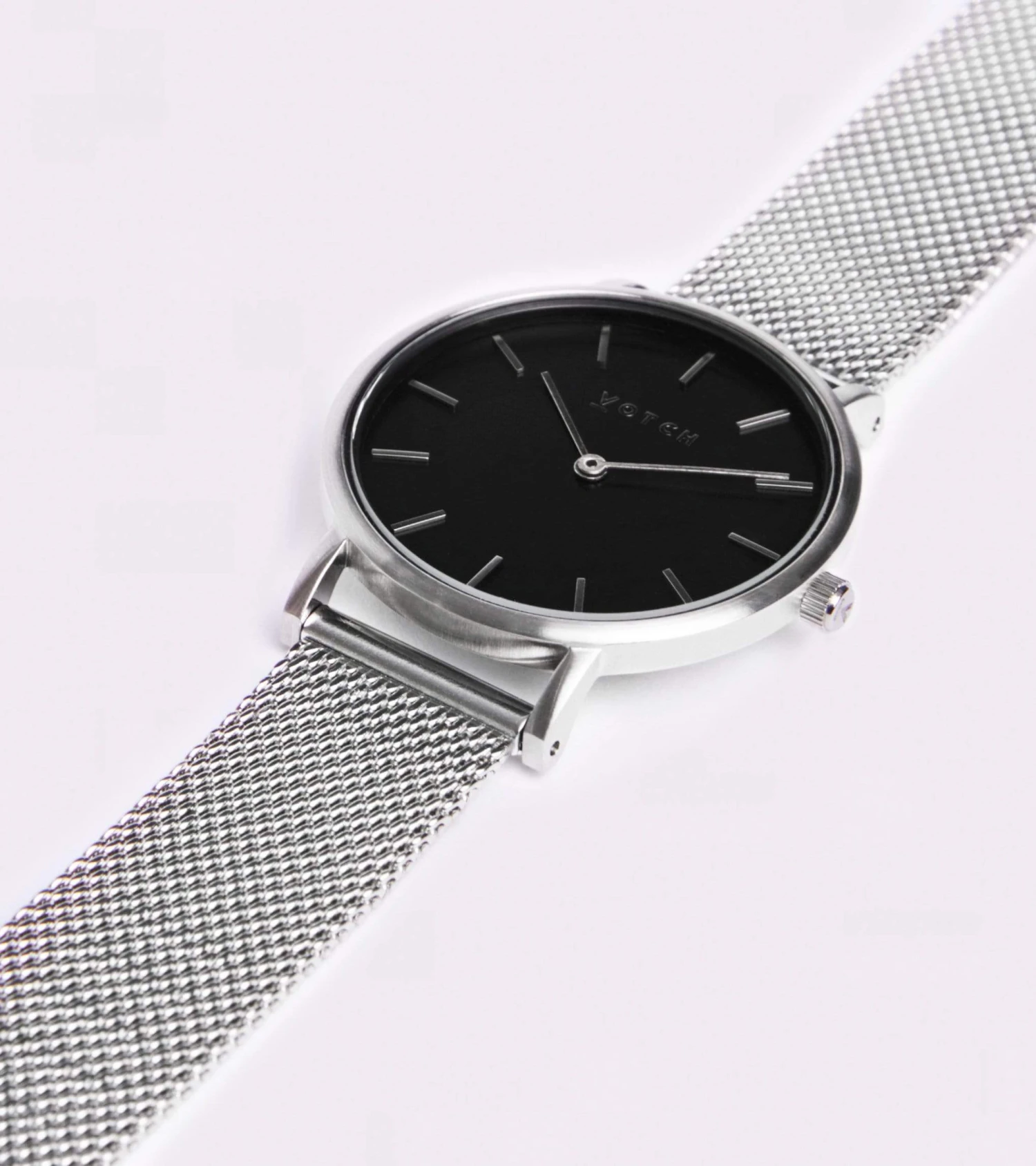 Petite Watch With Silver & Black Dial | Silver Mesh Strap 4 Petite Watch With Silver & Black Dial | Silver Mesh Strap - Image 2